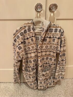 PJ Salvage Cream and Gray Sherpa Hoodie Cardigan